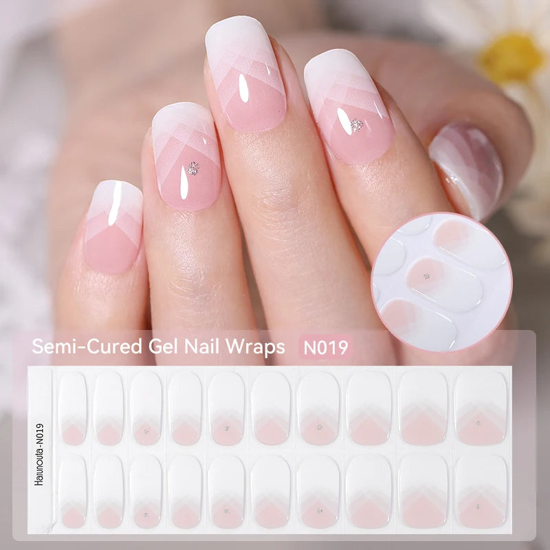 20 Tips Gradient French Semi-Cured Gel Nail Sticker