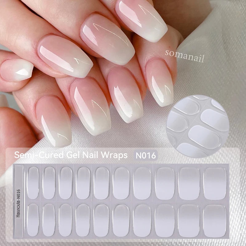 20 Tips Gradient French Semi-Cured Gel Nail Sticker